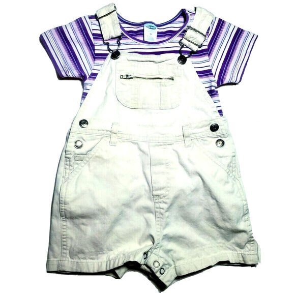 Cherokee Other - Vintage 1990s Baby Girls Cherokee Old Navy Khaki Overalls Outfit Set 24m 2T
